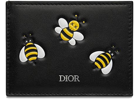 Dior x Kaws Card Holder Yellow Bees Black in Calfskin 